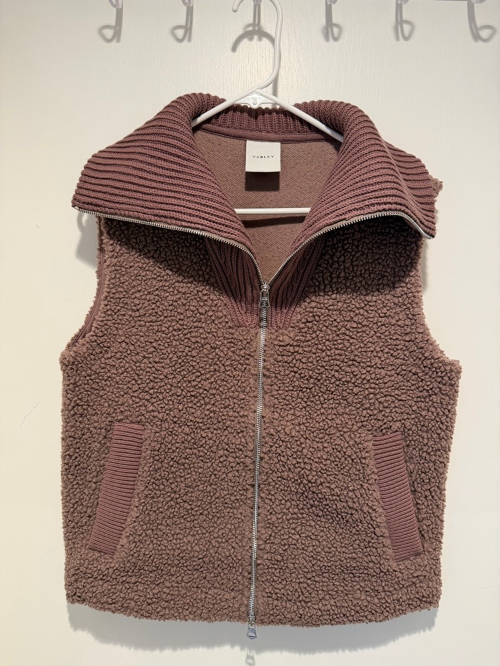Varley Rose Taupe Teddy Sherpa Zip-Up Vest